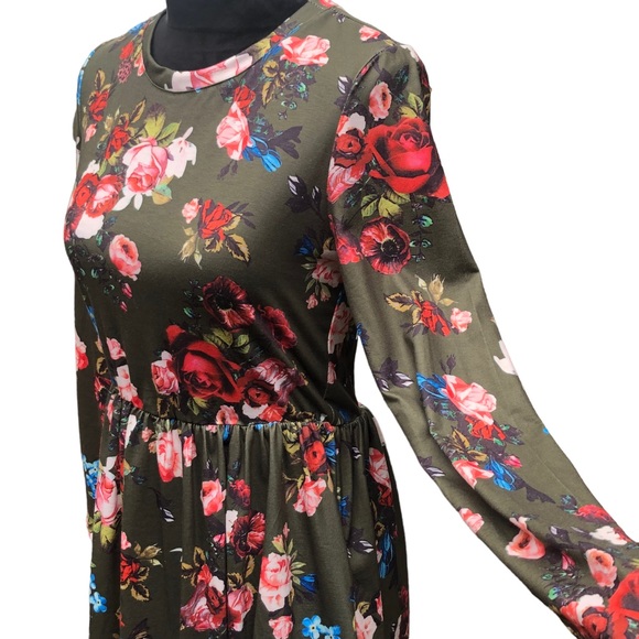 Zesica Hunter Green Pink Floral Long Sleeve Dress size Small - Picture 6 of 11